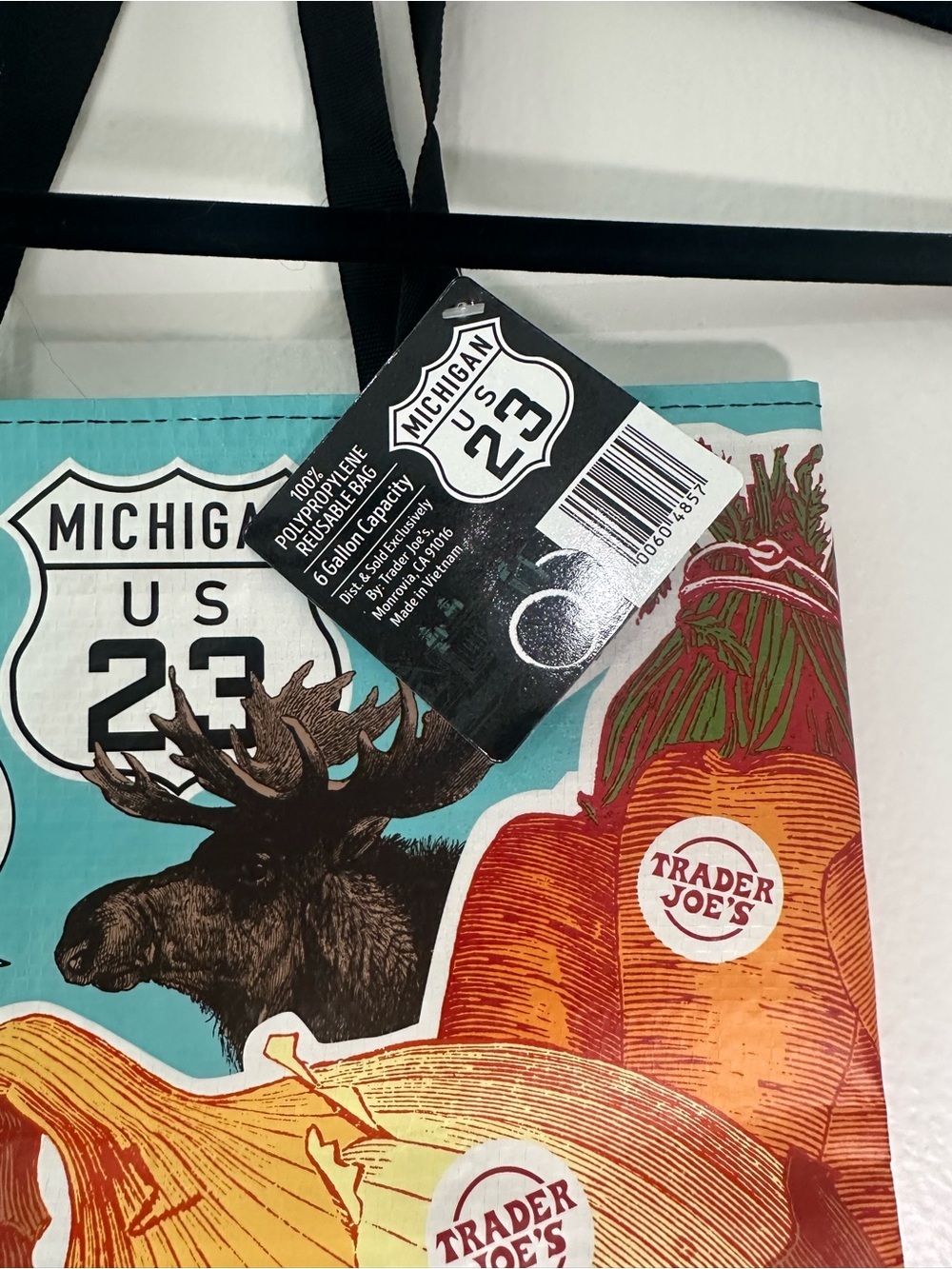 Trader Joe’s Michigan Reusable Tote Bag NWT Grocery Bag Route 23 Cherries - Picture 3 of 5